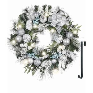 Valery Madelyn 30'' Pre-Lit Christmas Wreath for Front Door with Light Silver